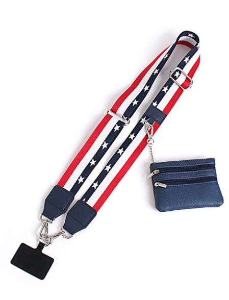 Dark Blue Star and Stripe Print Phone Strap with Pouch
