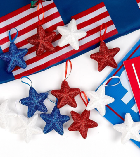 Dark Blue American Flag Theme Glitter 3D Star Hanging Ornaments