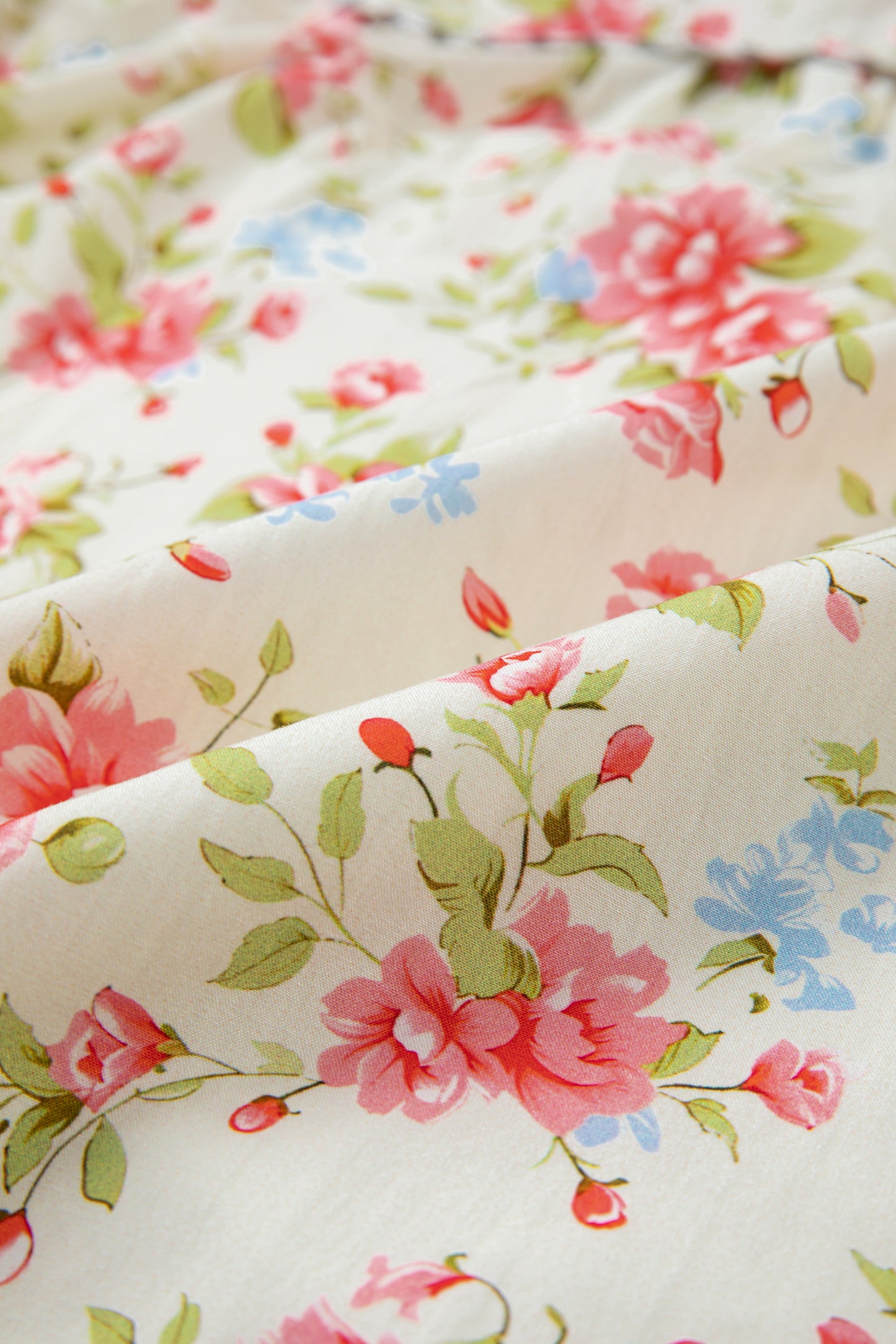 Apricot Striped Edge 3/4 Puff Sleeve Floral Dress