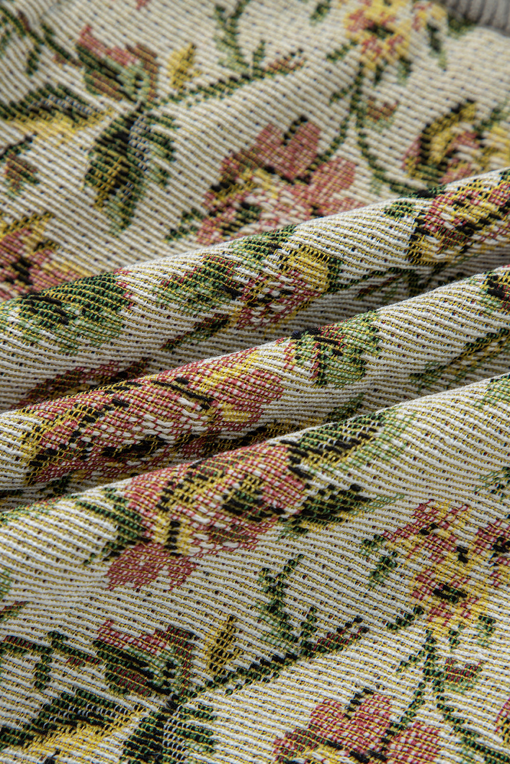 Sage Green Ribbed Retro Floral Patchwork Shirt Style Jacket