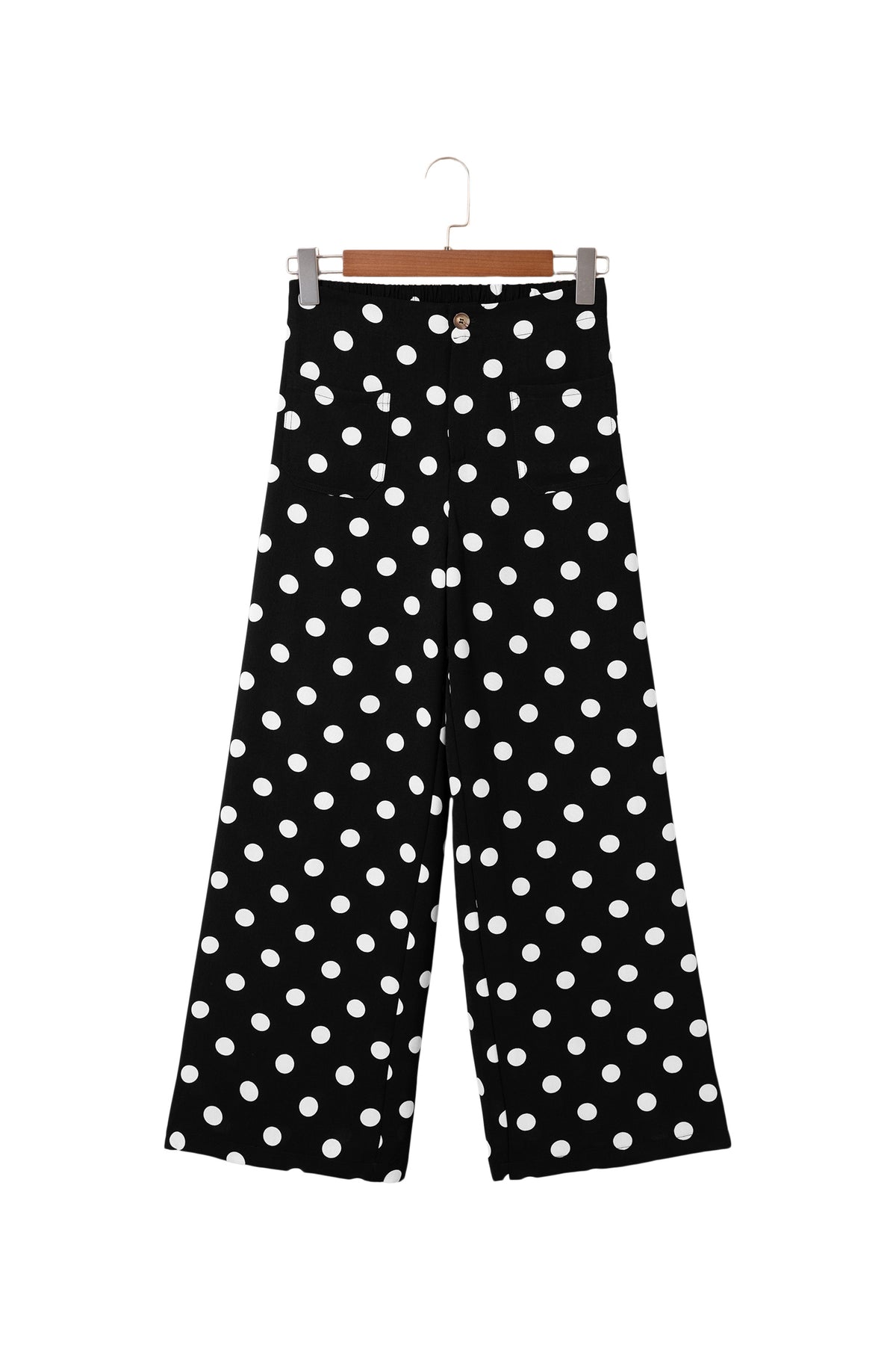 White Polka Dot Print Patched Pocket Loose Pants