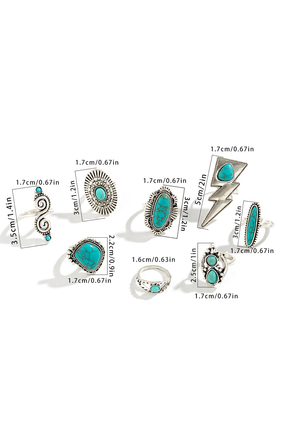 Silvery 8pcs Turquoise Inlay Western Ring Set Item NO.: BH012134-P13