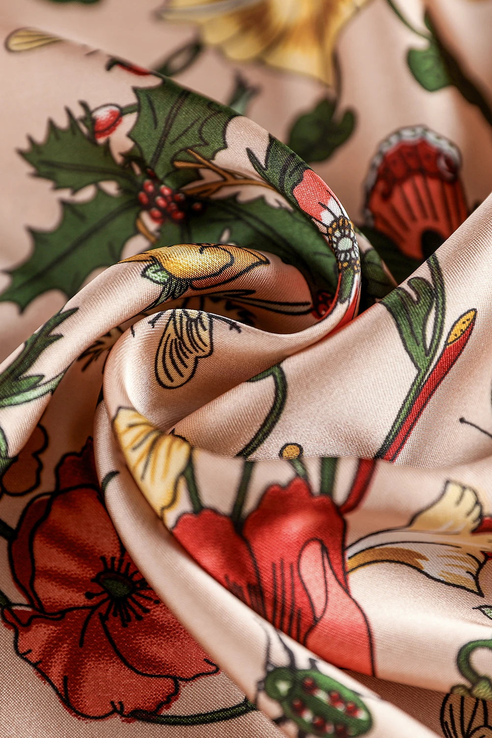 Apricot Pink Vintage Floral Print Silky Square Scarf