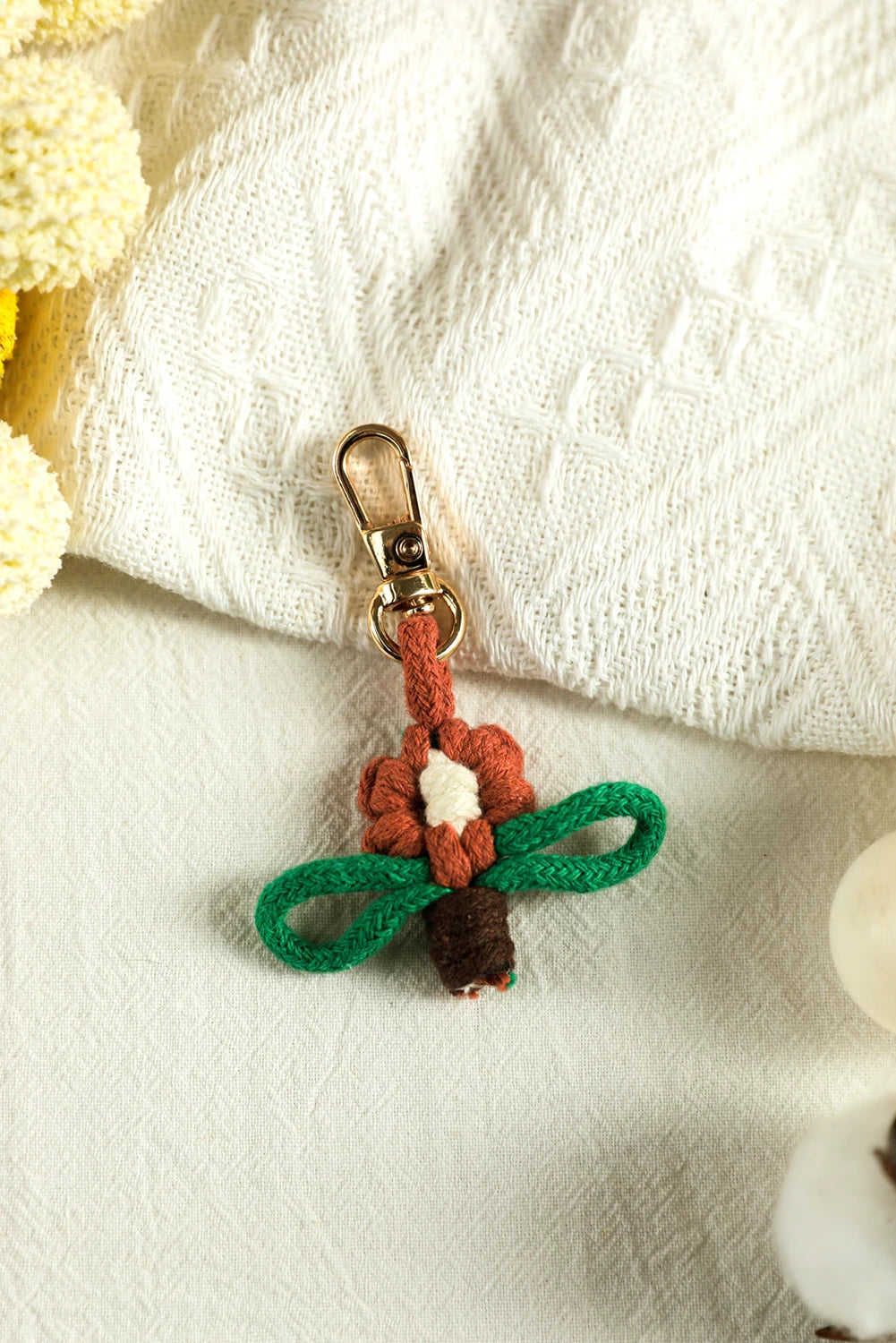 Pink Macrame Flower Pot Crochet Keychain
