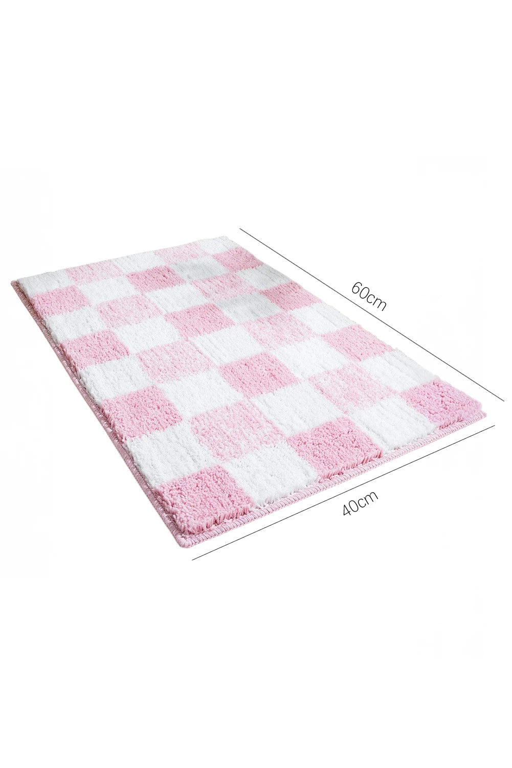 Pink Plush Checkered Absorbent Bathroom Rug