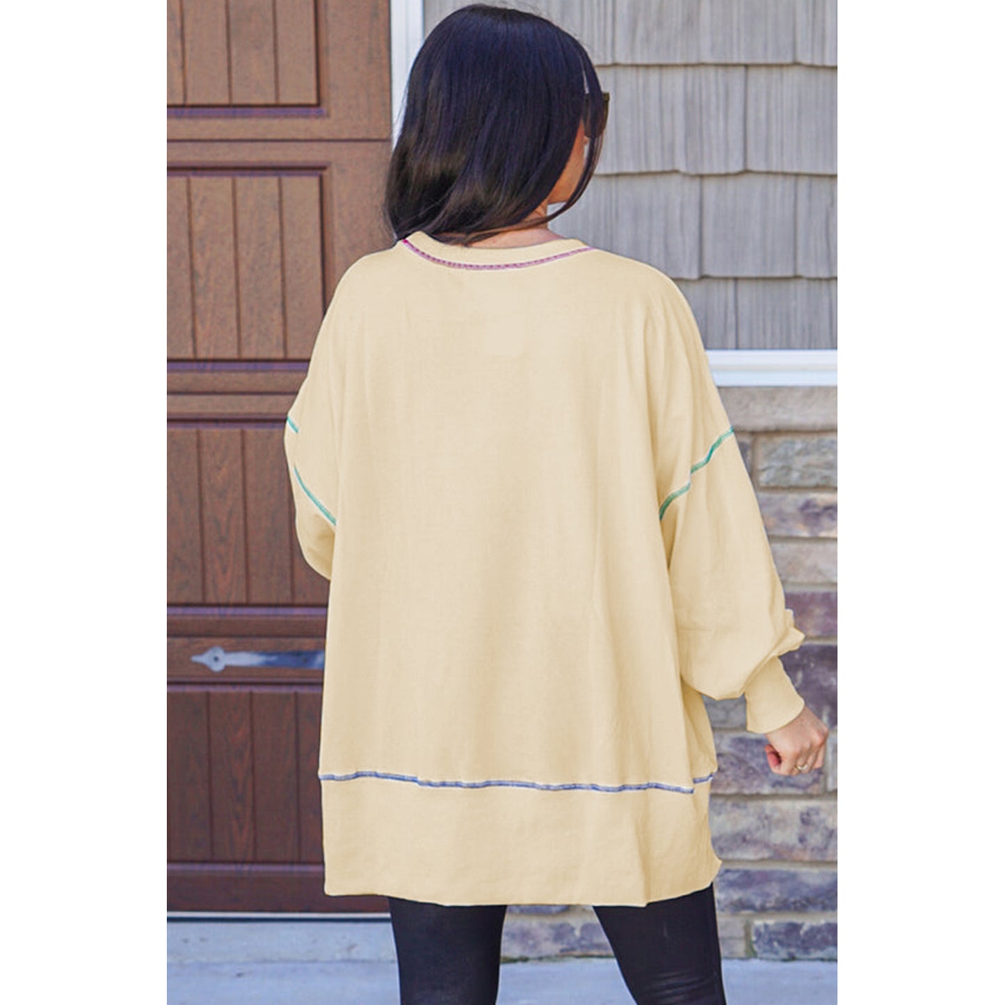 White Sequin Clover Cupcake Lantern Sleeve Seamed Sweatshirt