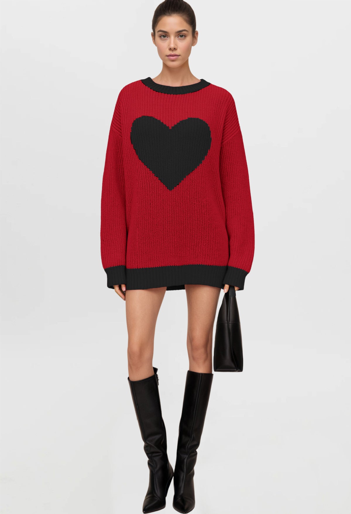 Women's Oversized Heart Color Block Chunky Knit Sweater