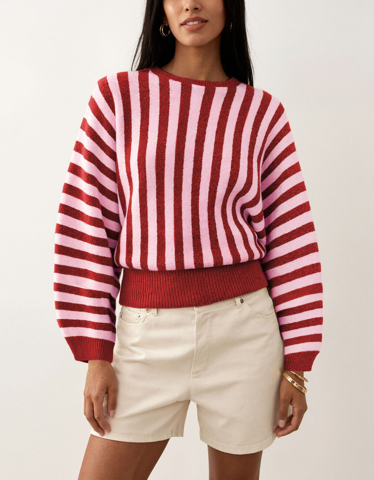 Women's Striped Color Block Crew Neck Sweater Top