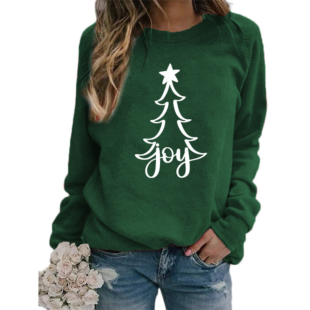 Womens Christmas Joy Tree Graphic Crewneck Sweatshirt