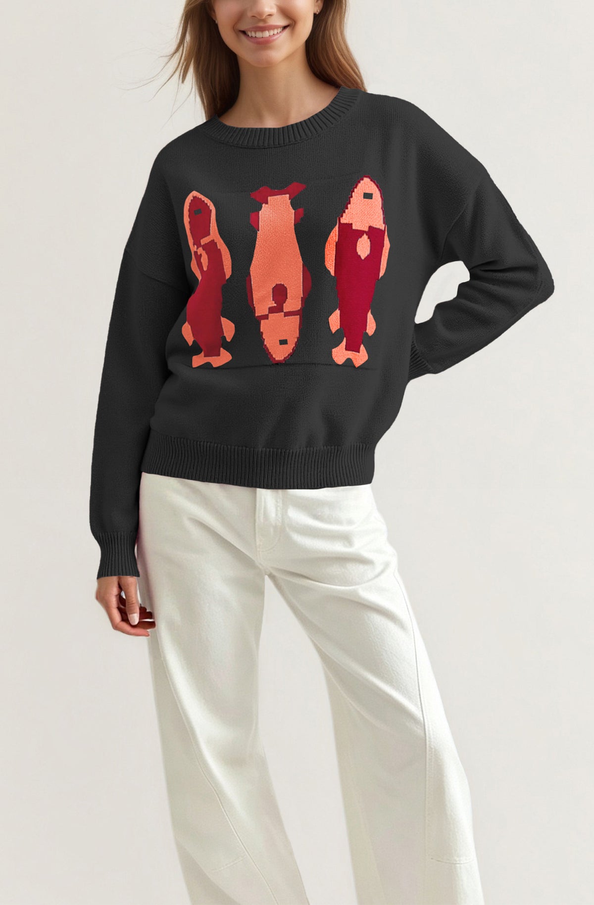 Women's Oversized Crewneck Graphic Sweater Colorblock