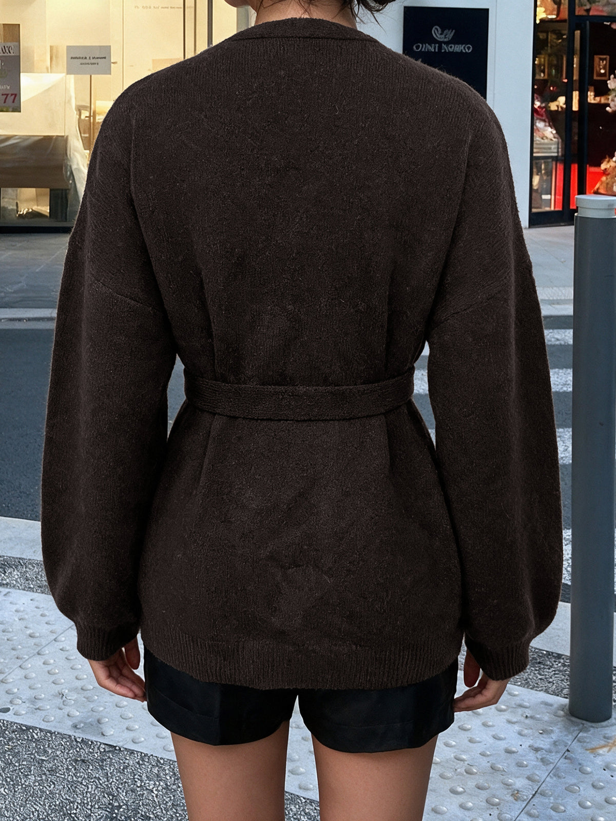 Women's Oversized Belted Cardigan V-Neck Knit Sweater