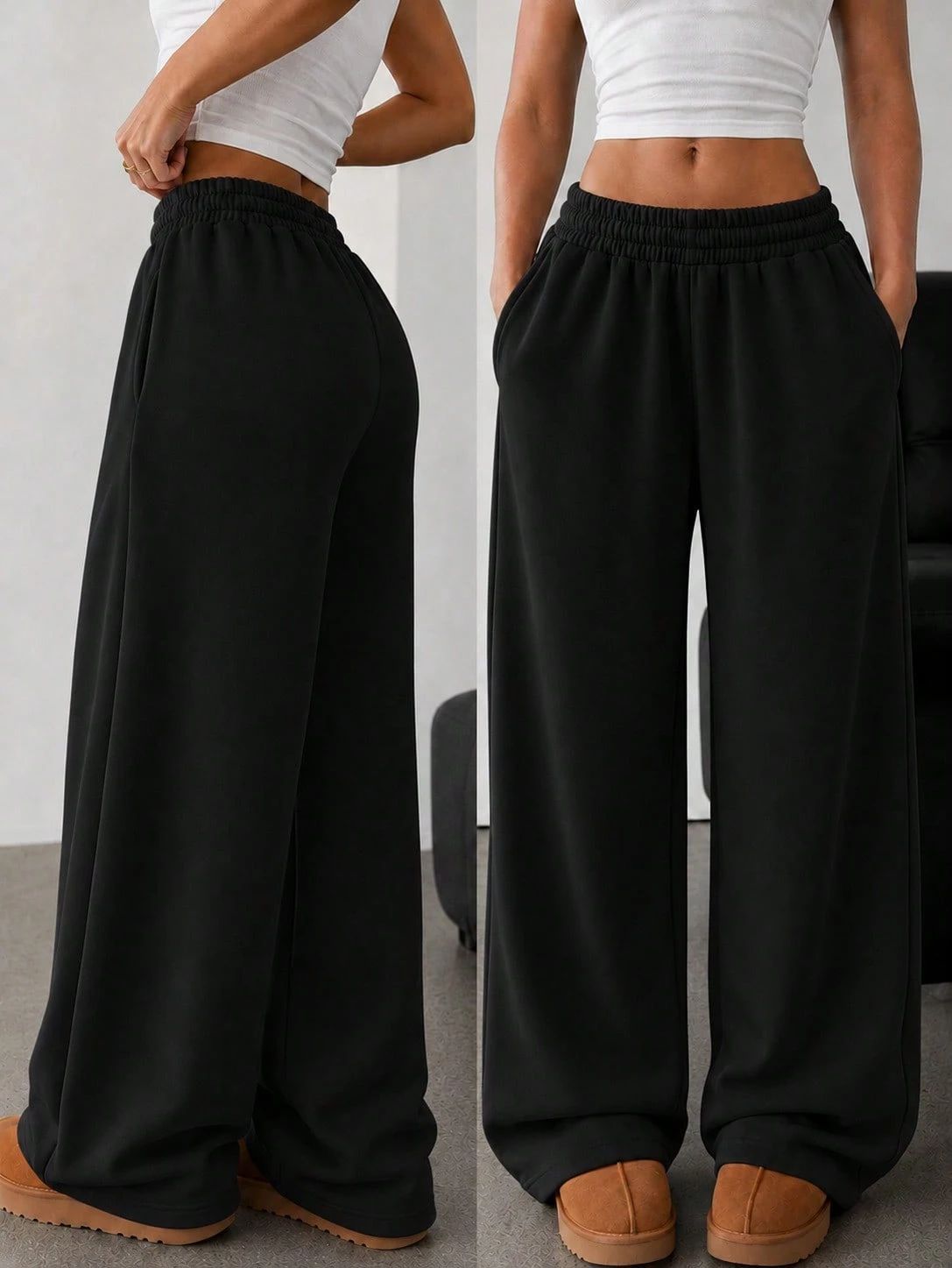 Fleece Lined Baggy Wide Leg Sweatpants Women Casual Pants