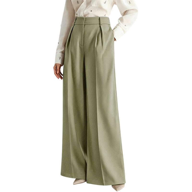 Rhinestone High Waist Pleated Wide Leg Dress Pants