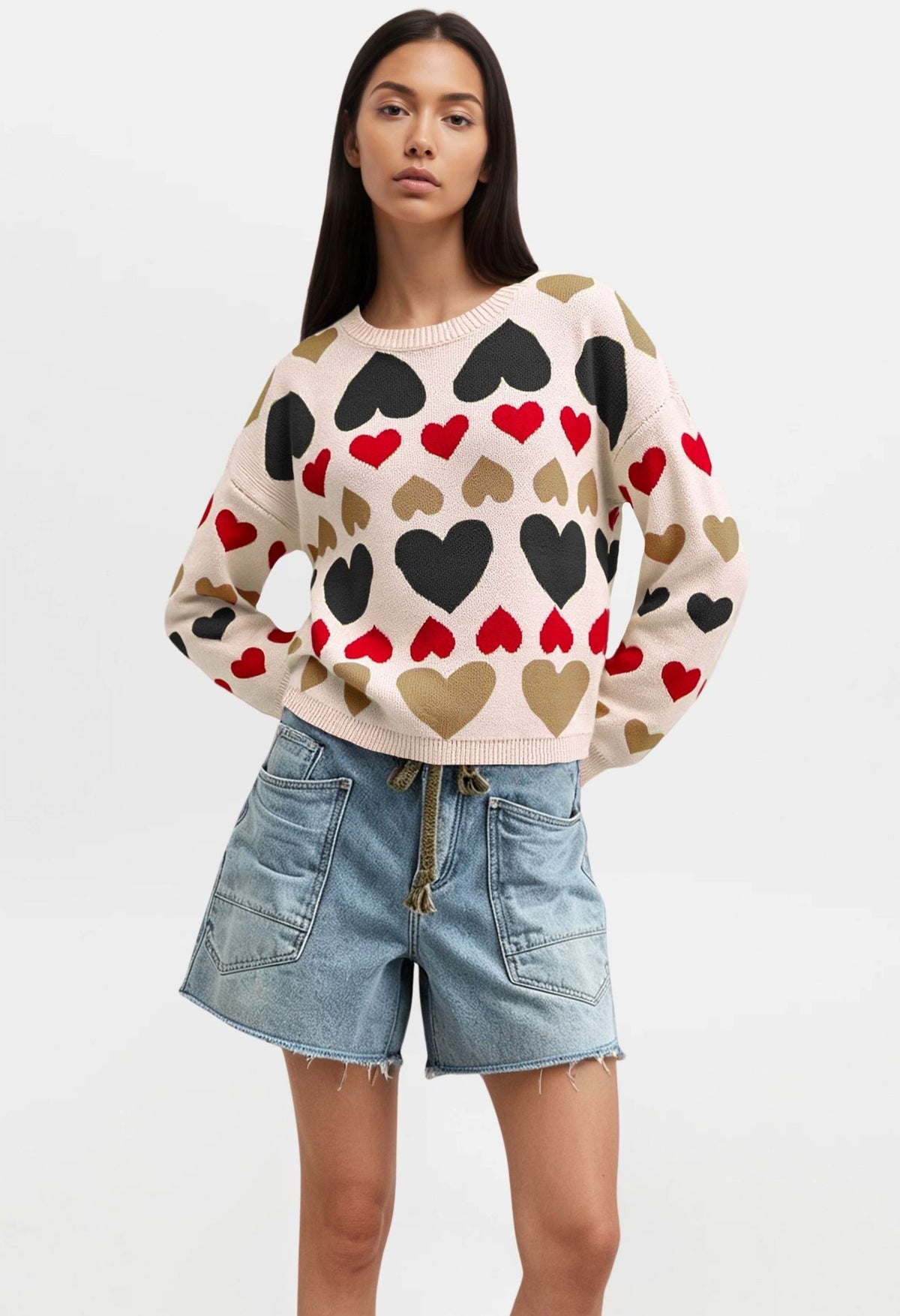 Women's Valentine Heart Crewneck Knit Sweater