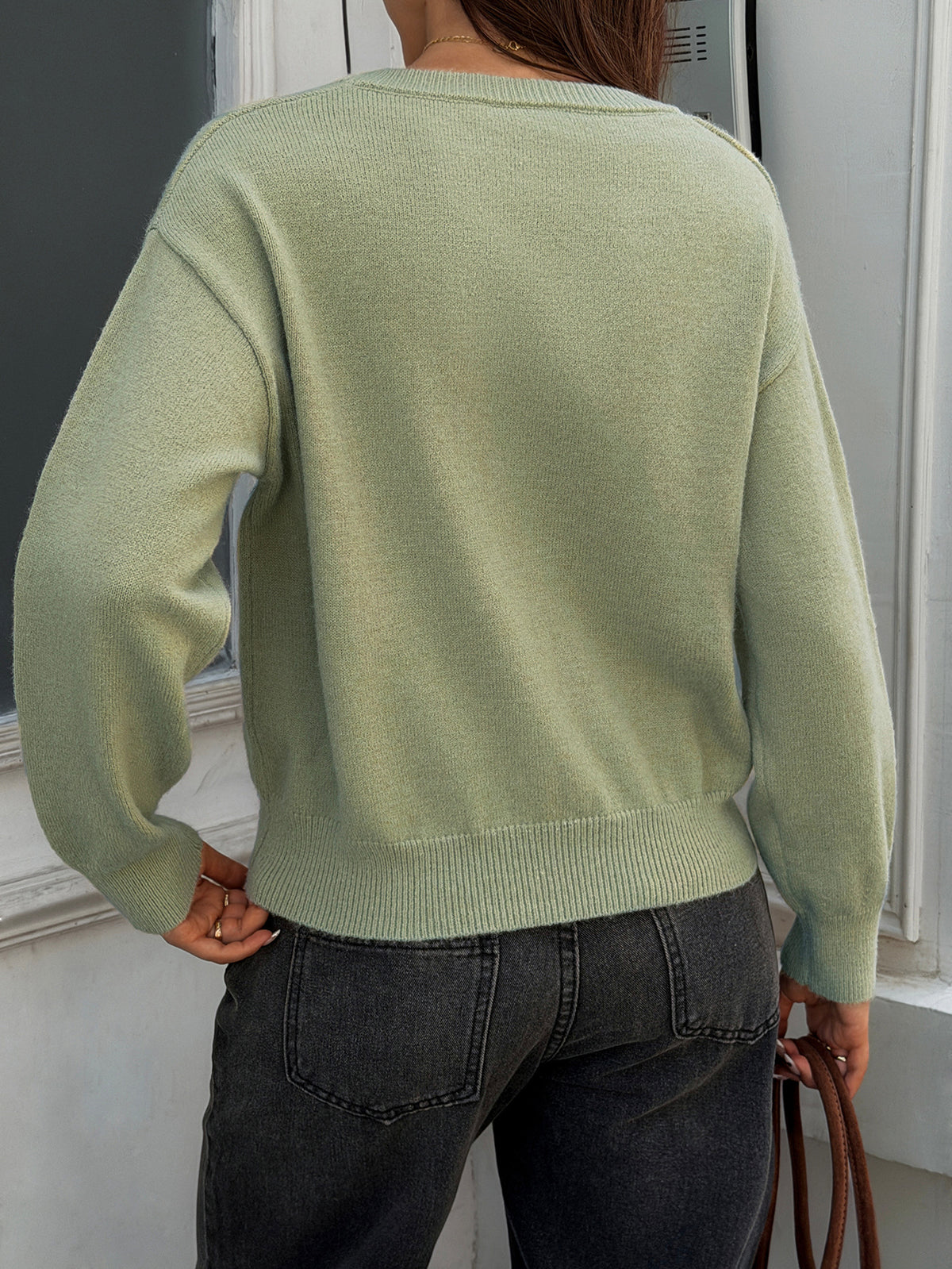 Women's Oversized V-Neck Sweater Loose Knit Pullover
