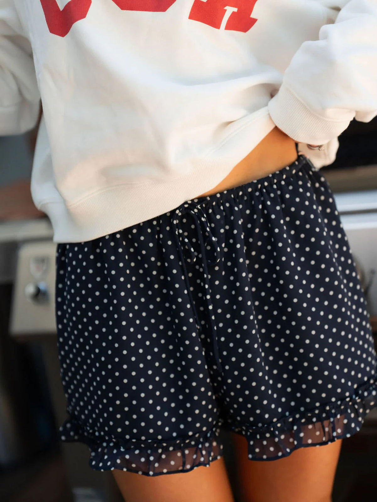Women's Polka Dot Ruffled Shorts Elastic Waist Pockets