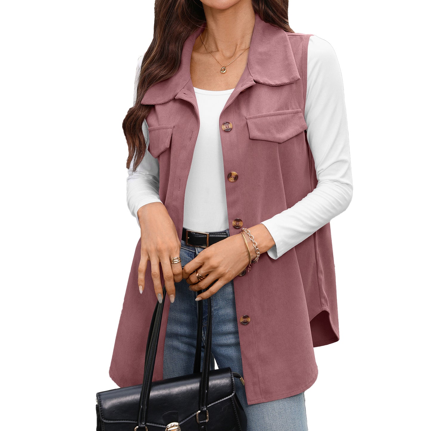 Solid Corduroy Vest Button Front Oversized Casual Layering
