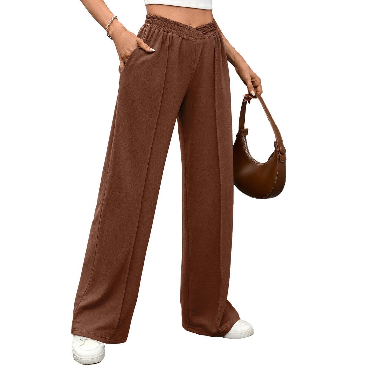 Women's Casual Wide Leg Pants Elastic Waist with Pockets