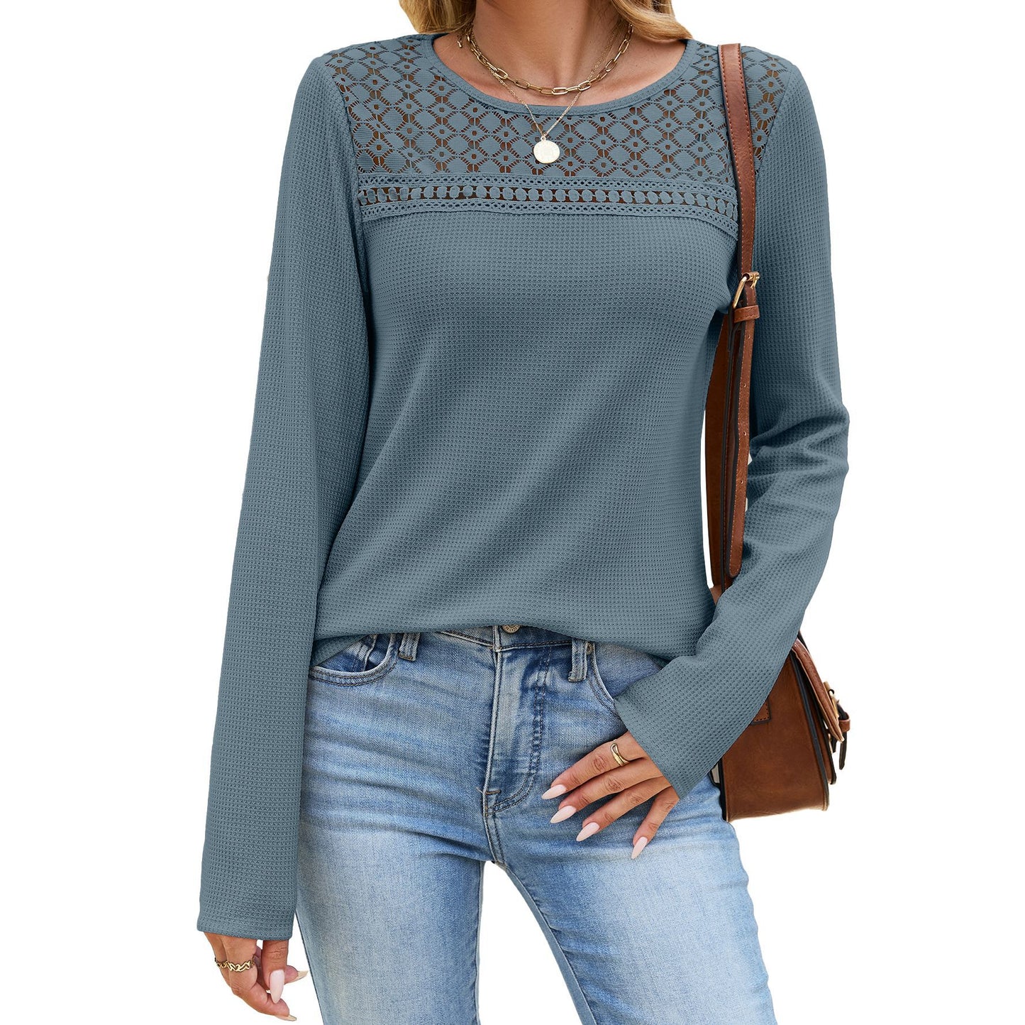 Solid Blouse Floral Lace Casual Boutique Top