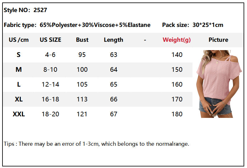 Solid Color One Shoulder Short Sleeve T-Shirt Hollow Out Top Women