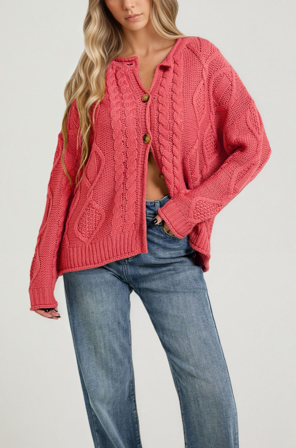 Women's Chunky Cable Knit Button Front Cardigan Sweater