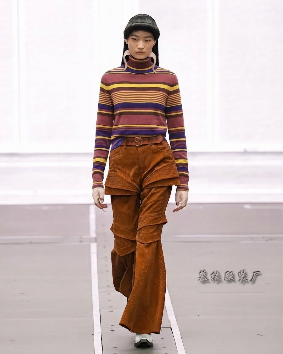 Women's Color Block Striped Turtleneck Knit Sweater