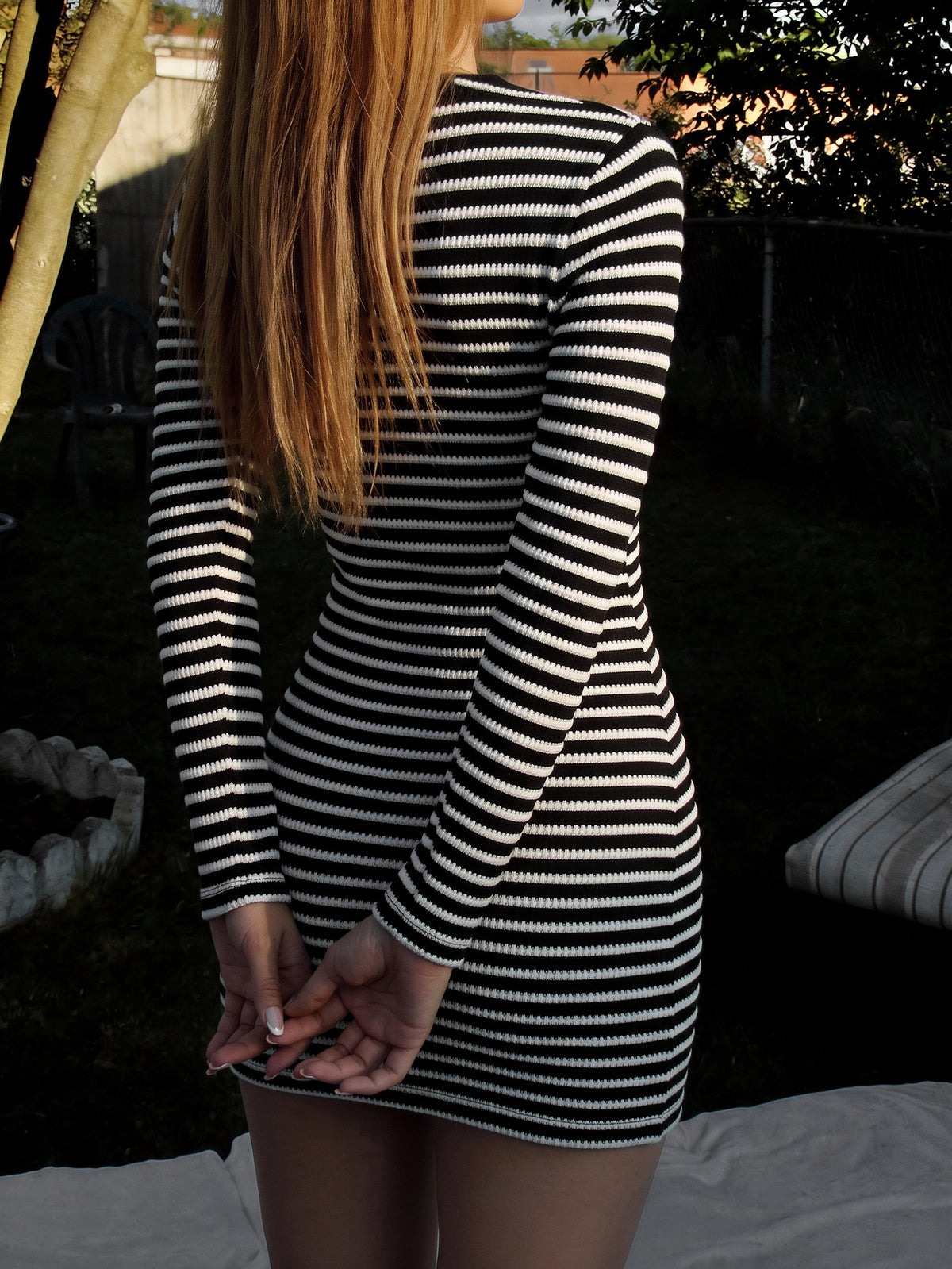 Classic Striped Long Sleeve Bodycon Mini Dress