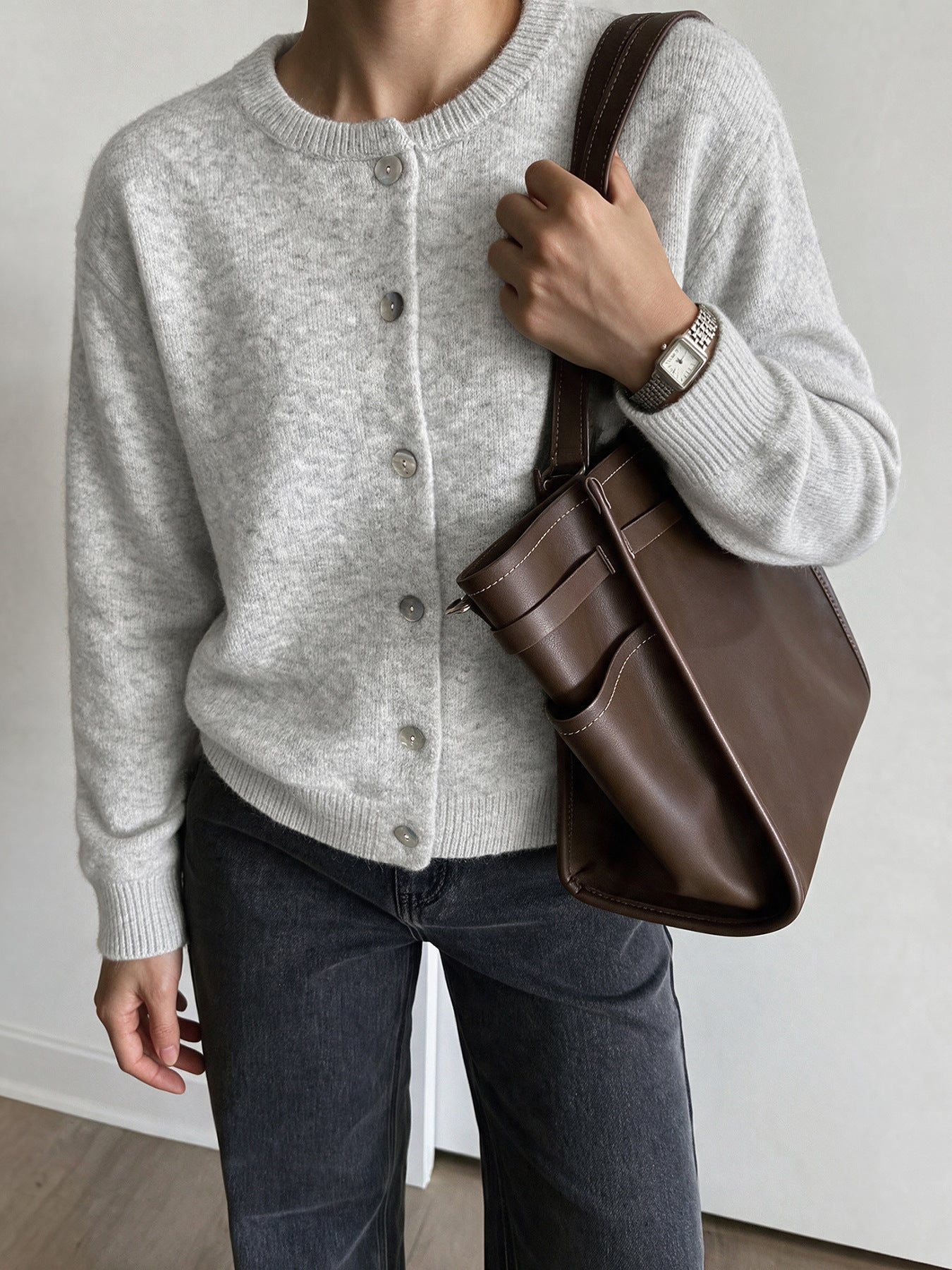 Button Knit Cardigan Relaxed Fit Long Sleeve Sweater