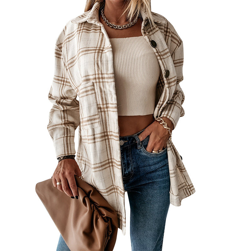 Plaid Shacket Button Front Oversized Longline Fit