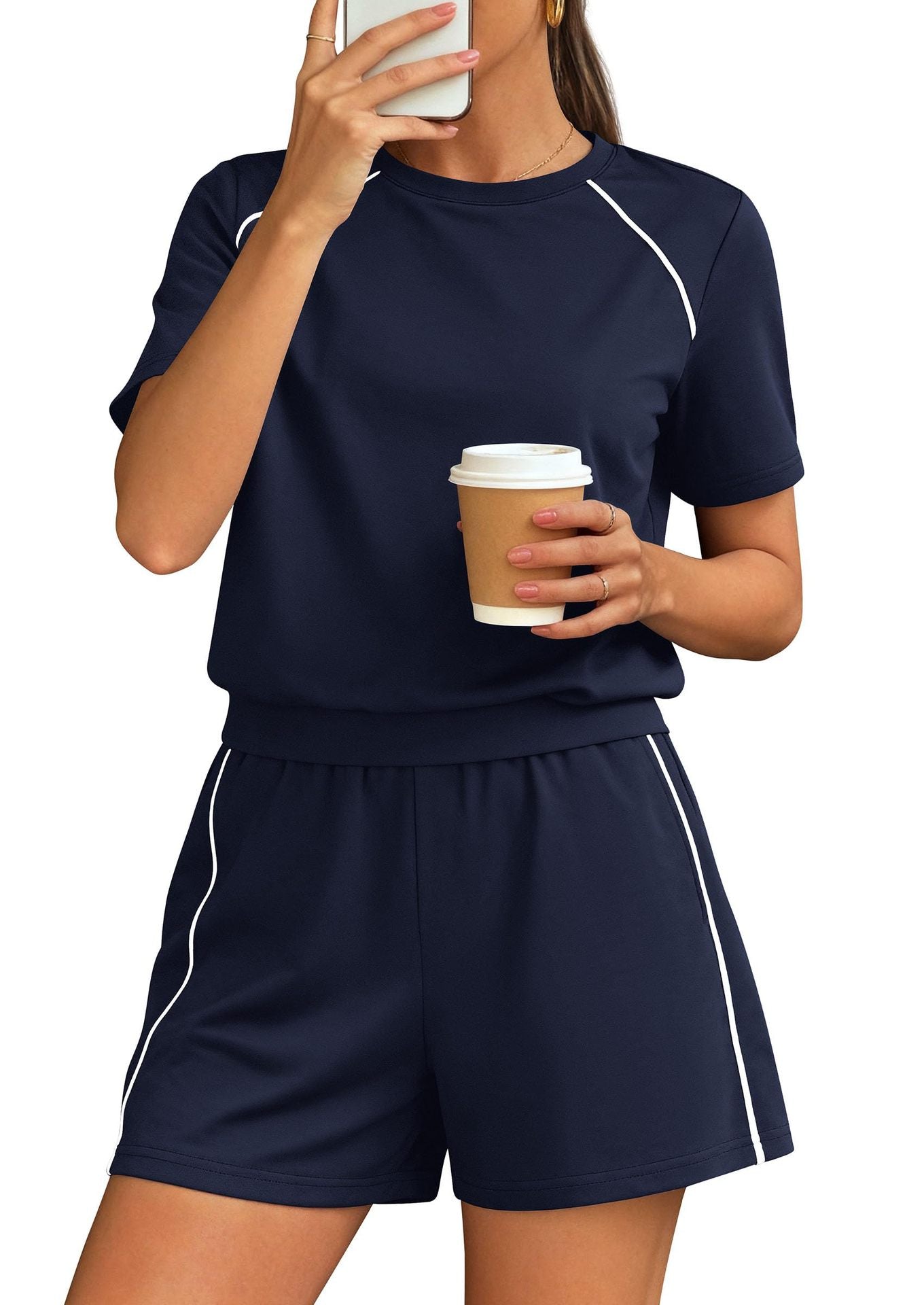 Athleisure Contrast Trim Two Piece Lounge Set
