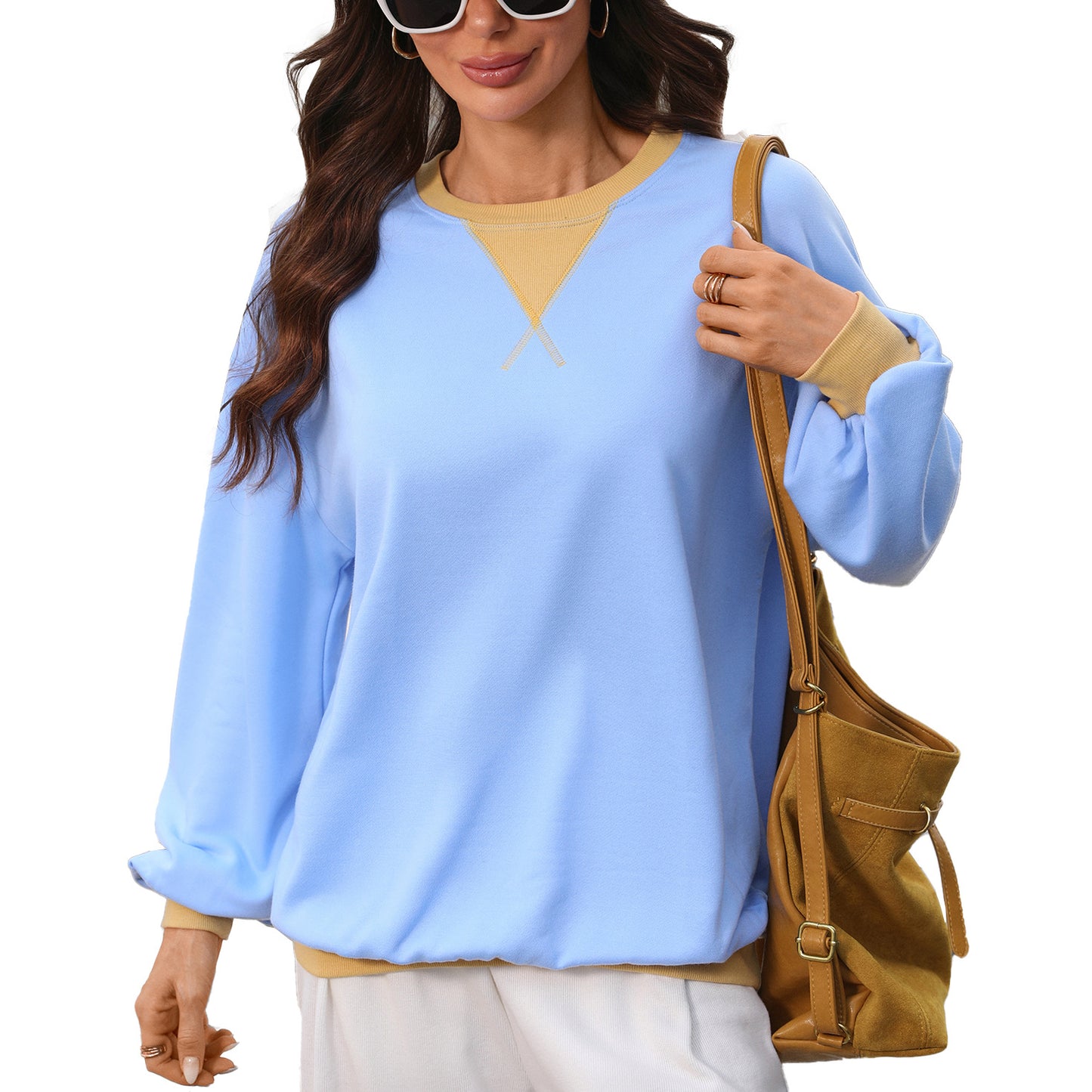Colorblock Cotton Sweatshirt Oversized Casual Pullover