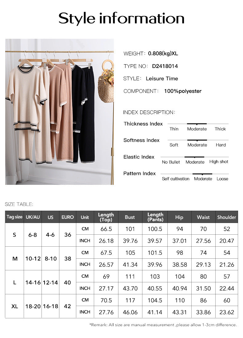 2 Piece Sweater Trouser Set Knit Sweater Long