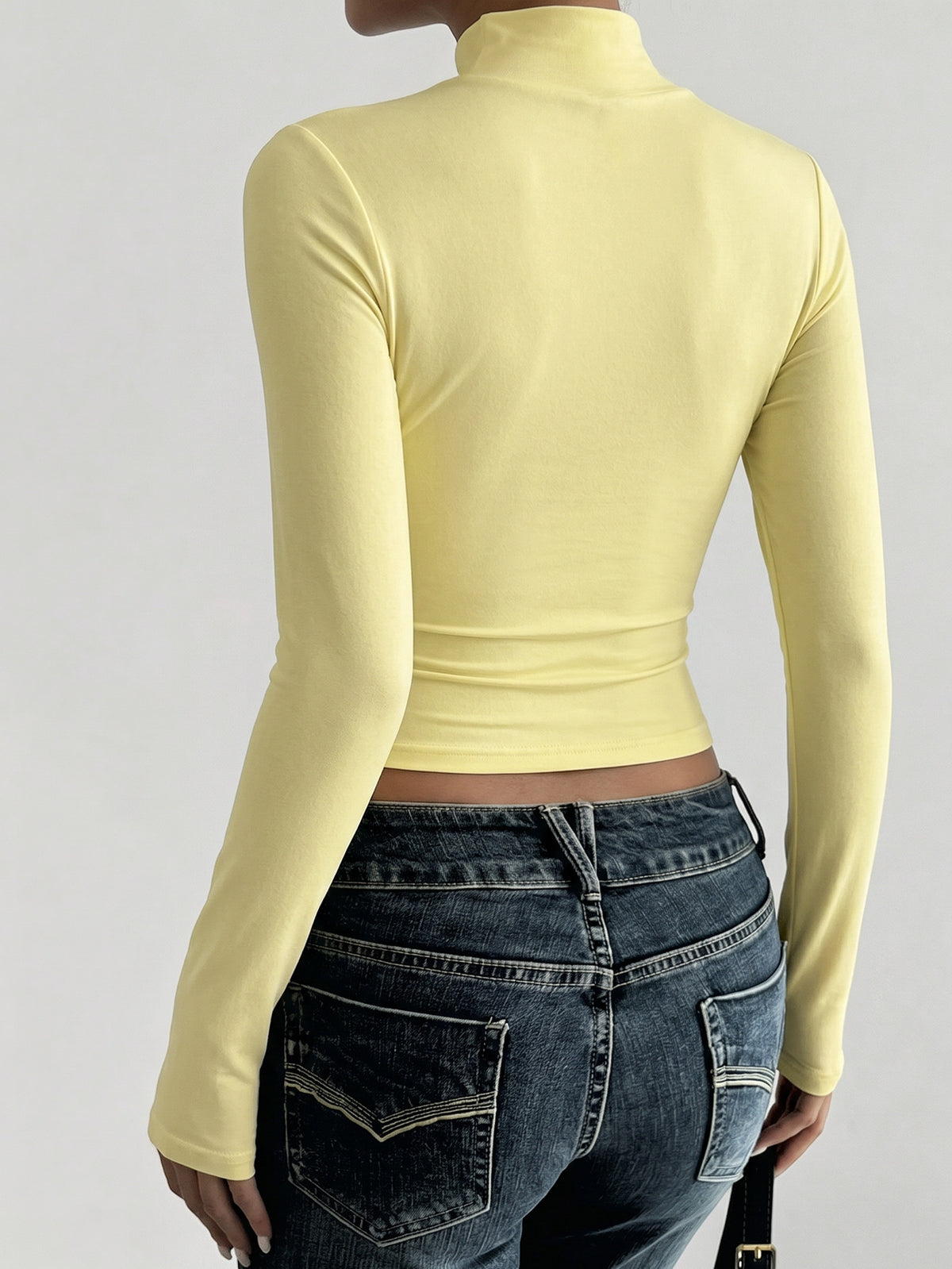 Mock Neck Long Sleeve Fitted Crop Top Soft Stretchy