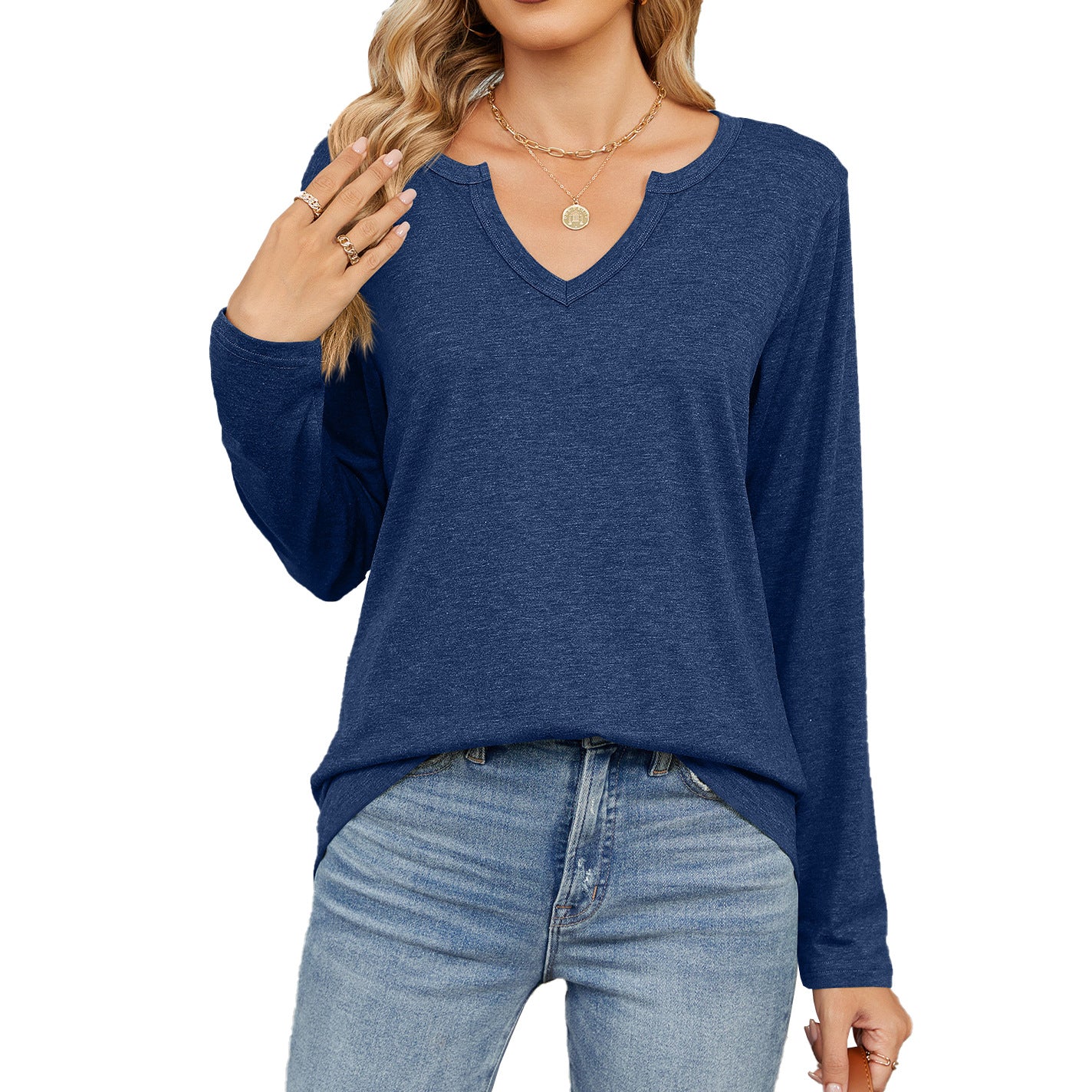 Women's Oversized V Neck Long Sleeve Tunic Top
