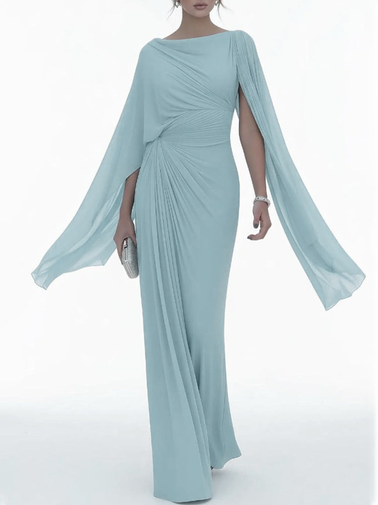Women's Draped Ruched Batwing Sleeve Maxi Dress