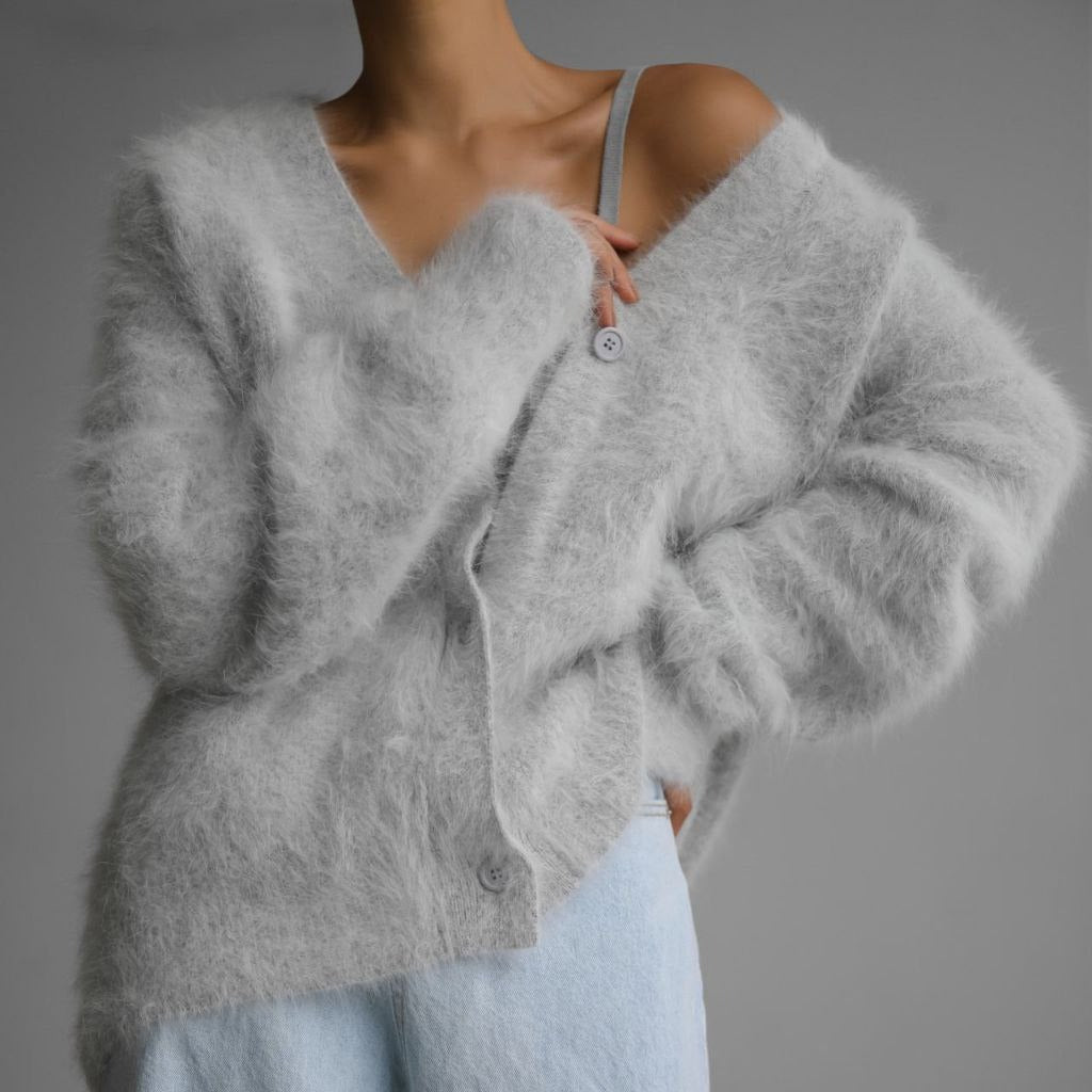 Fuzzy Cardigan Sweater, Oversized Button-Front Knit