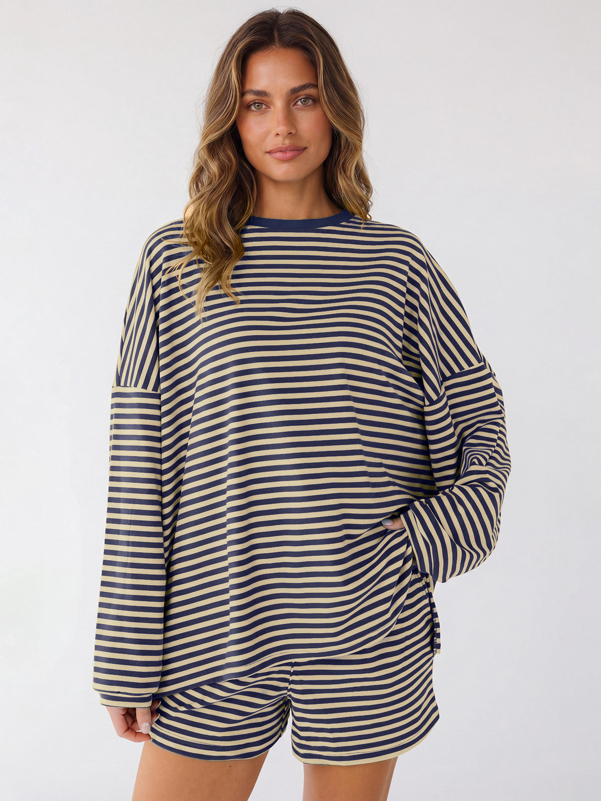 Striped Oversized Two Piece Lounge Shorts Set