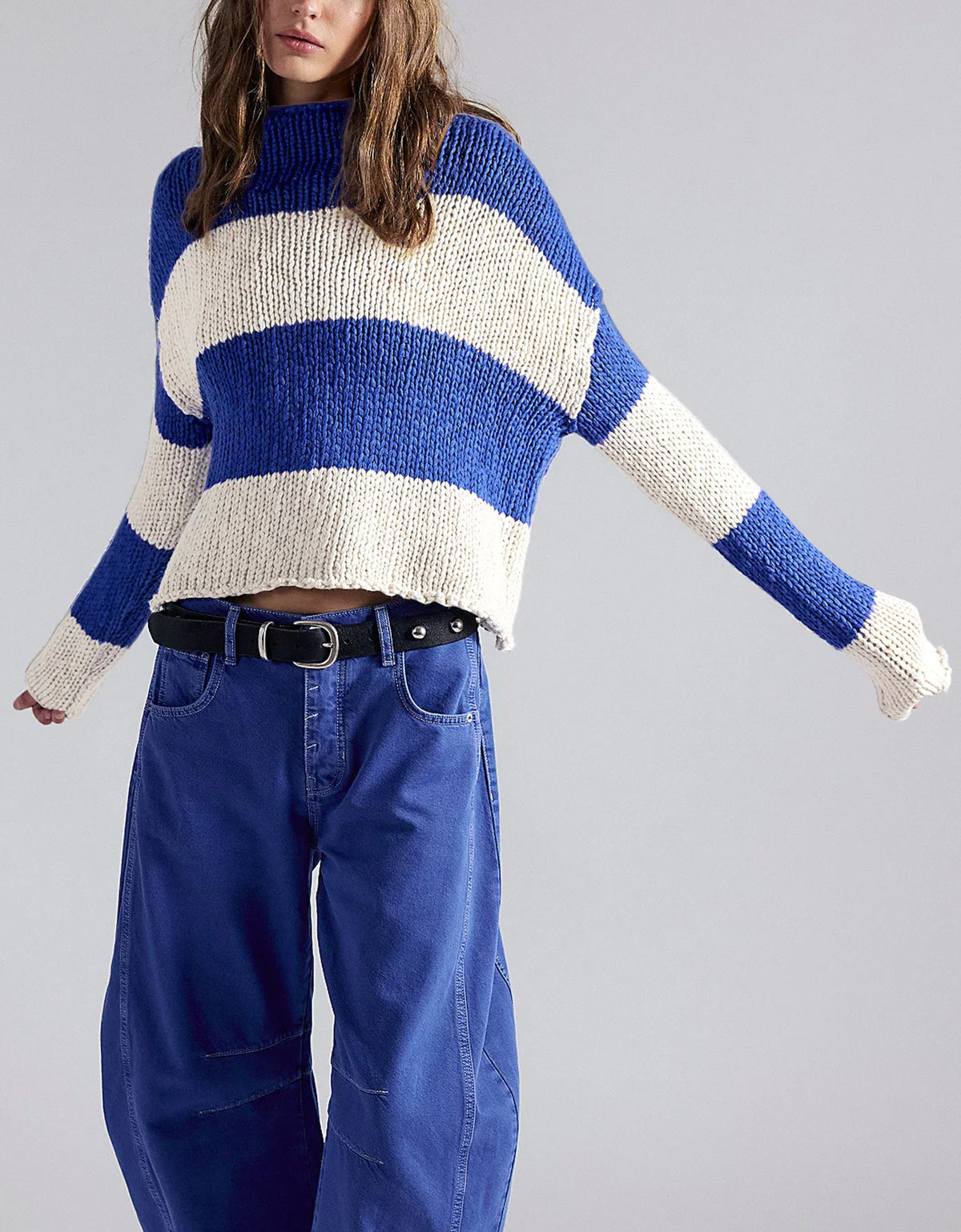 Women's Oversized Color Block Striped Chunky Knit Sweater