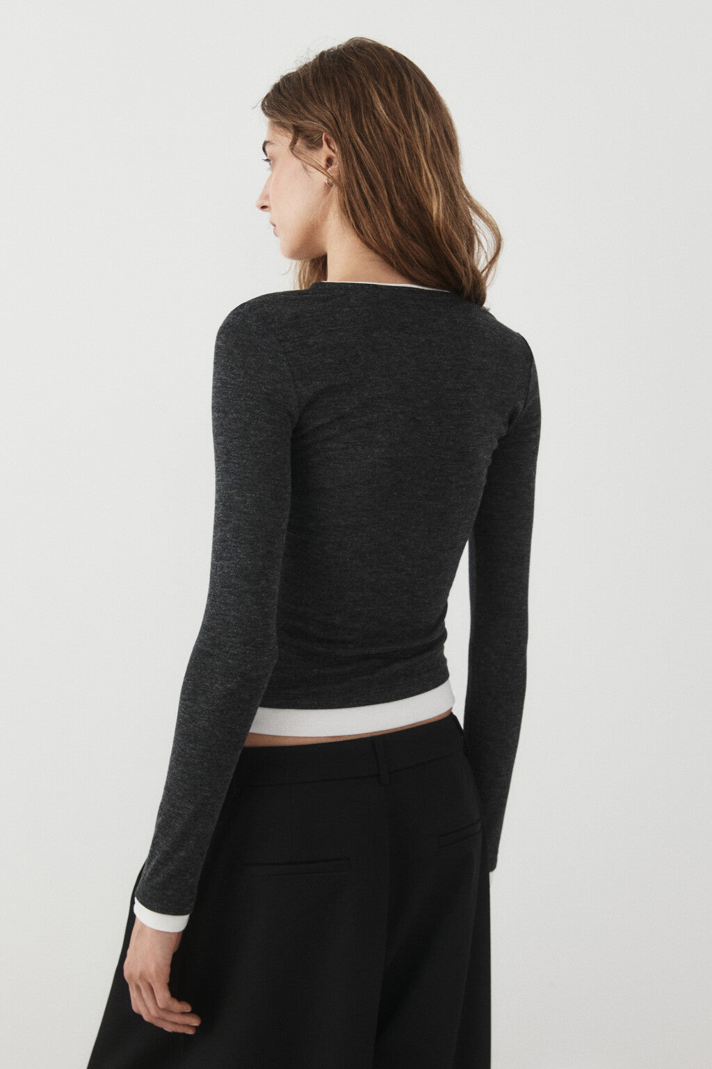Women's Layered Ribbed Long Sleeve U Neck Fitted Top
