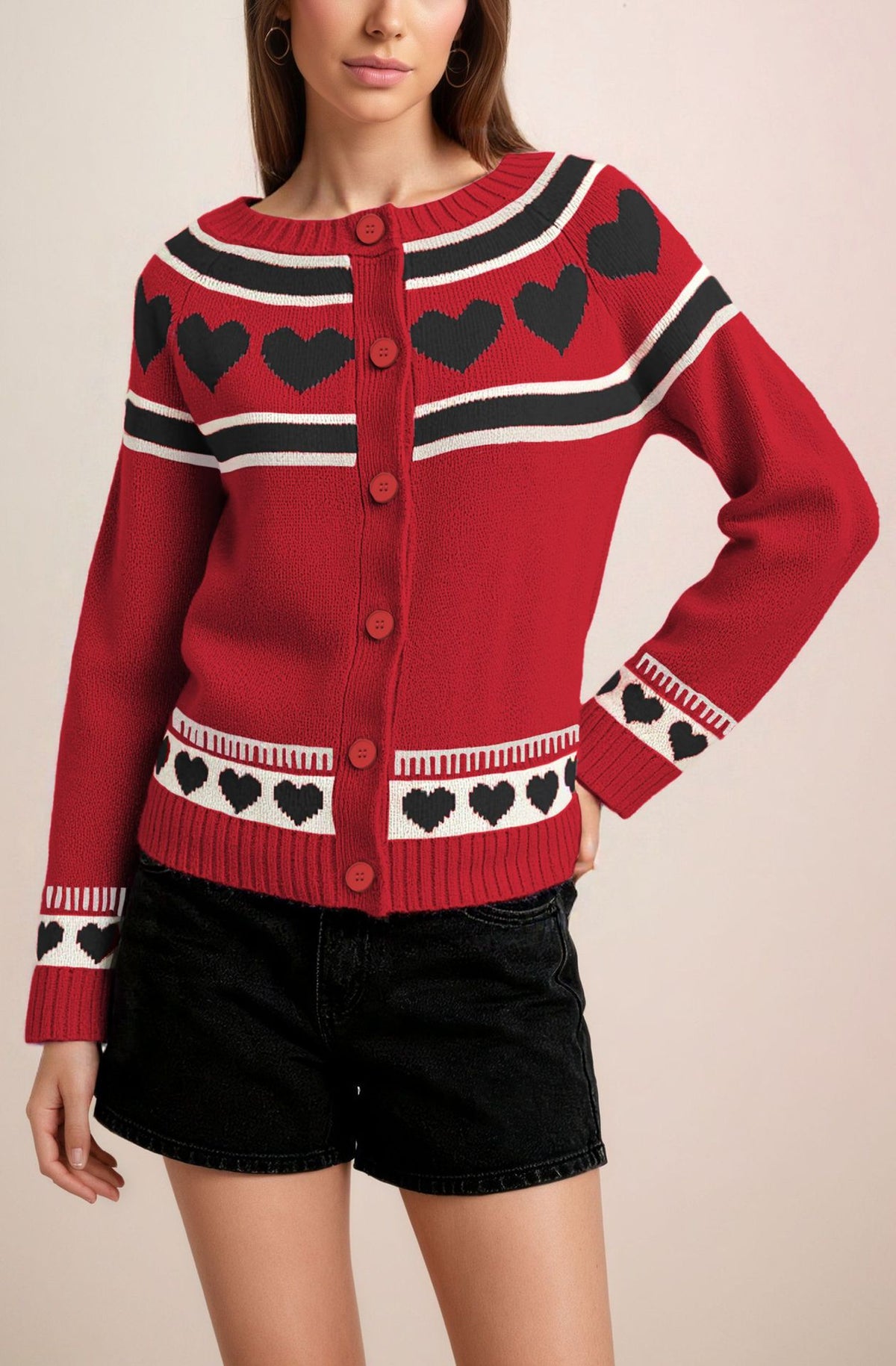 Women's Heart Cardigan Button Front Knit Sweater