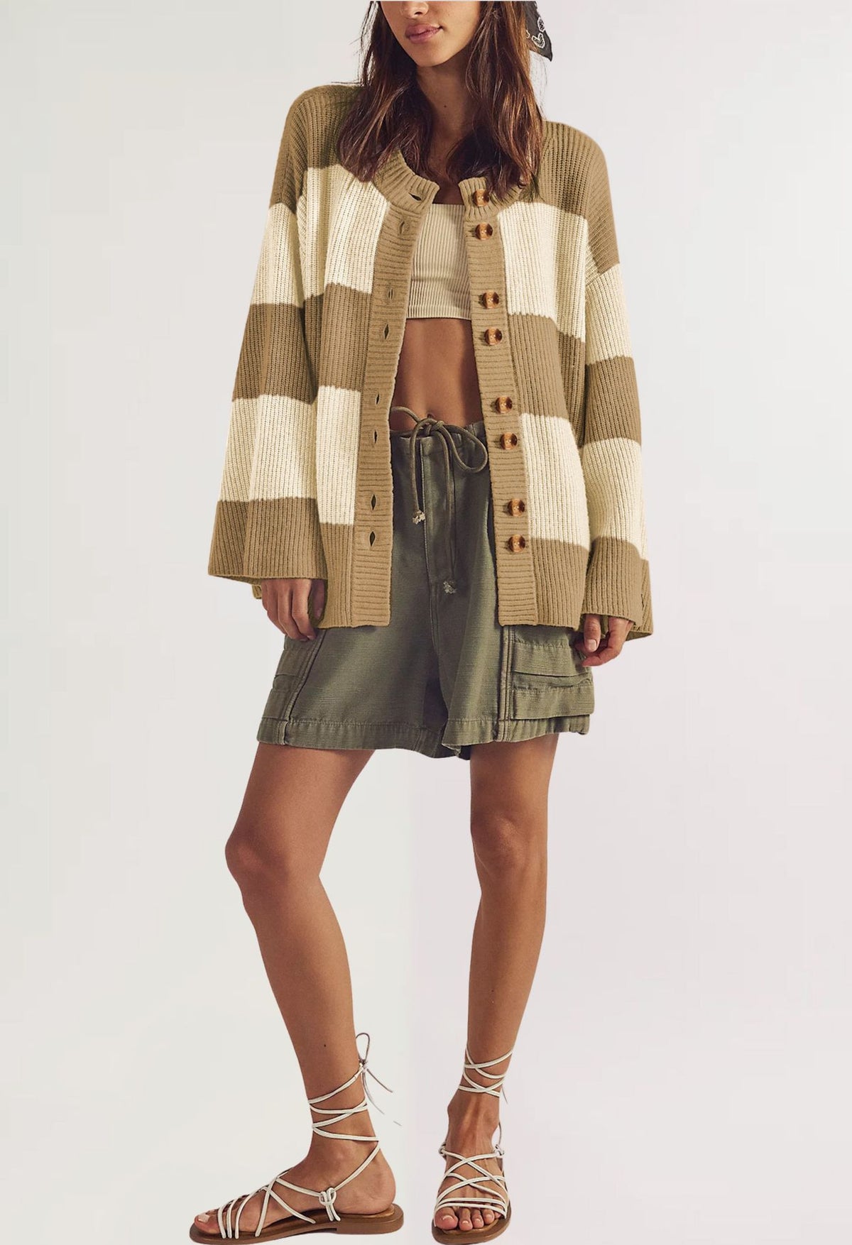Women's Oversized Color Block Striped Cardigan Sweater