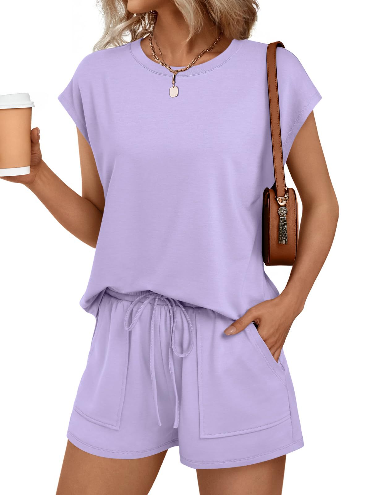 Solid Knit Lounge Set Casual Drawstring Pocket