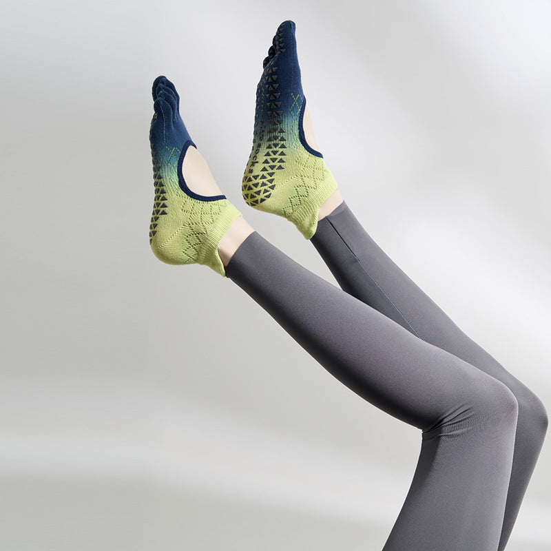 Women Gradient Pilates Toe Socks Non Slip Cotton Grip