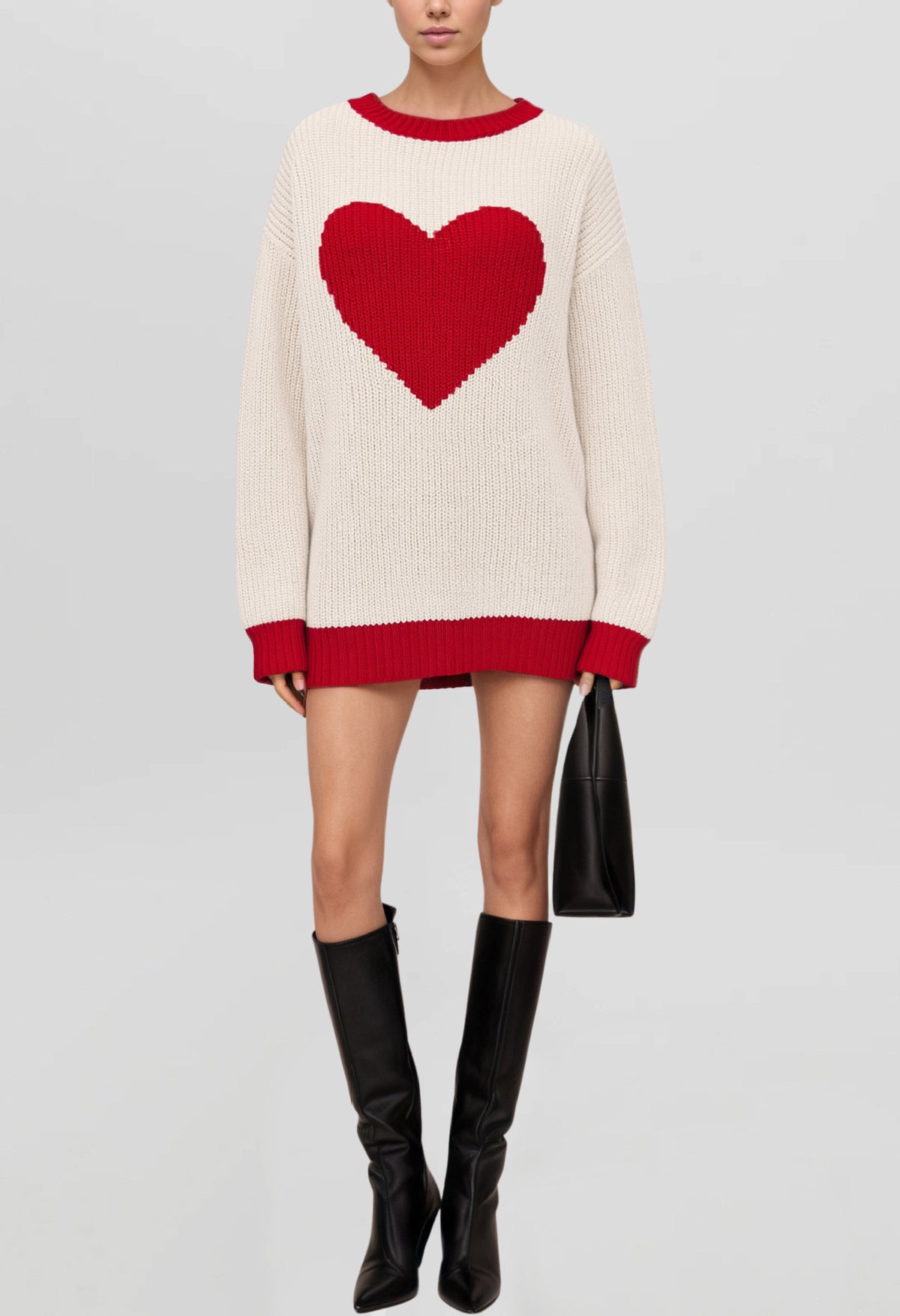Oversized Heart Color Block Knit Sweater Pullover