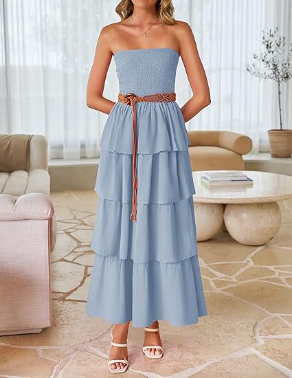 Strapless Smocked Tiered Maxi Dress for Summer Parties