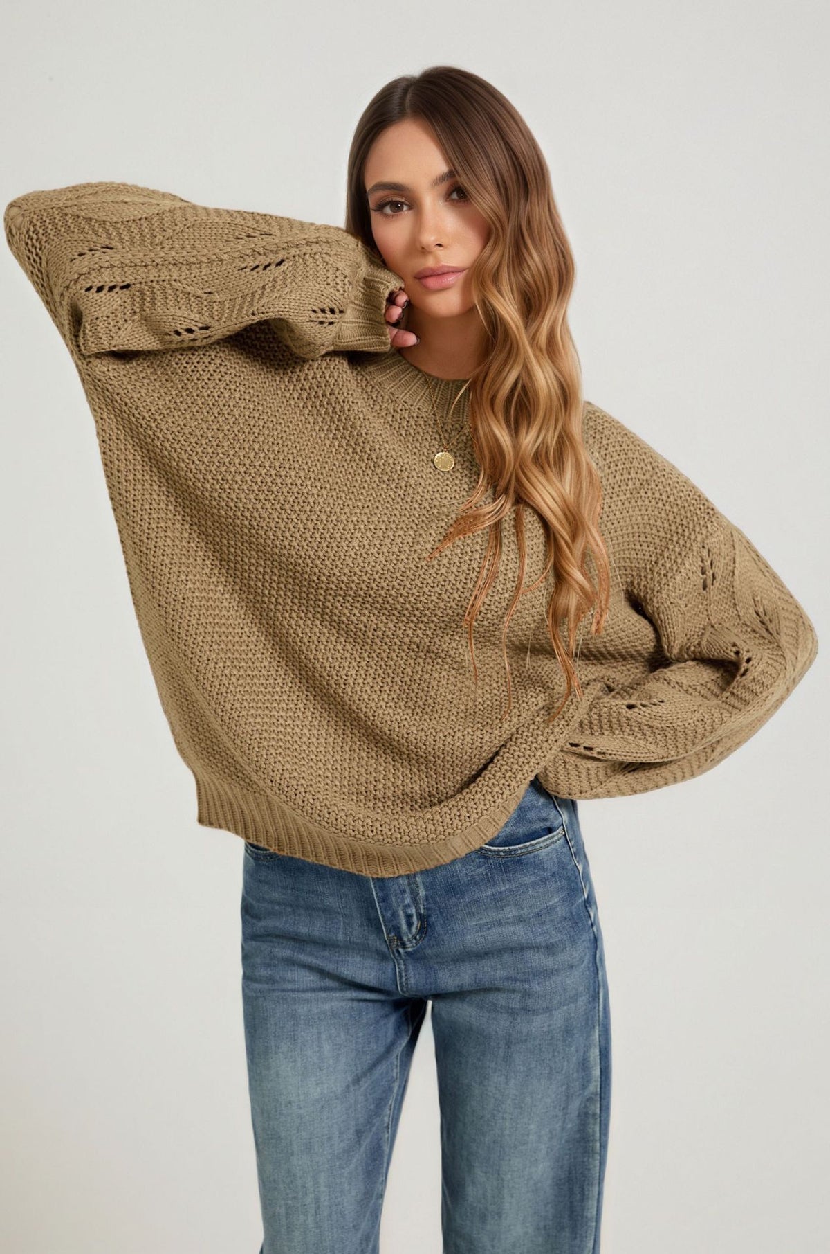 Women's Oversized Chunky Knit Crew Neck Pullover Sweater