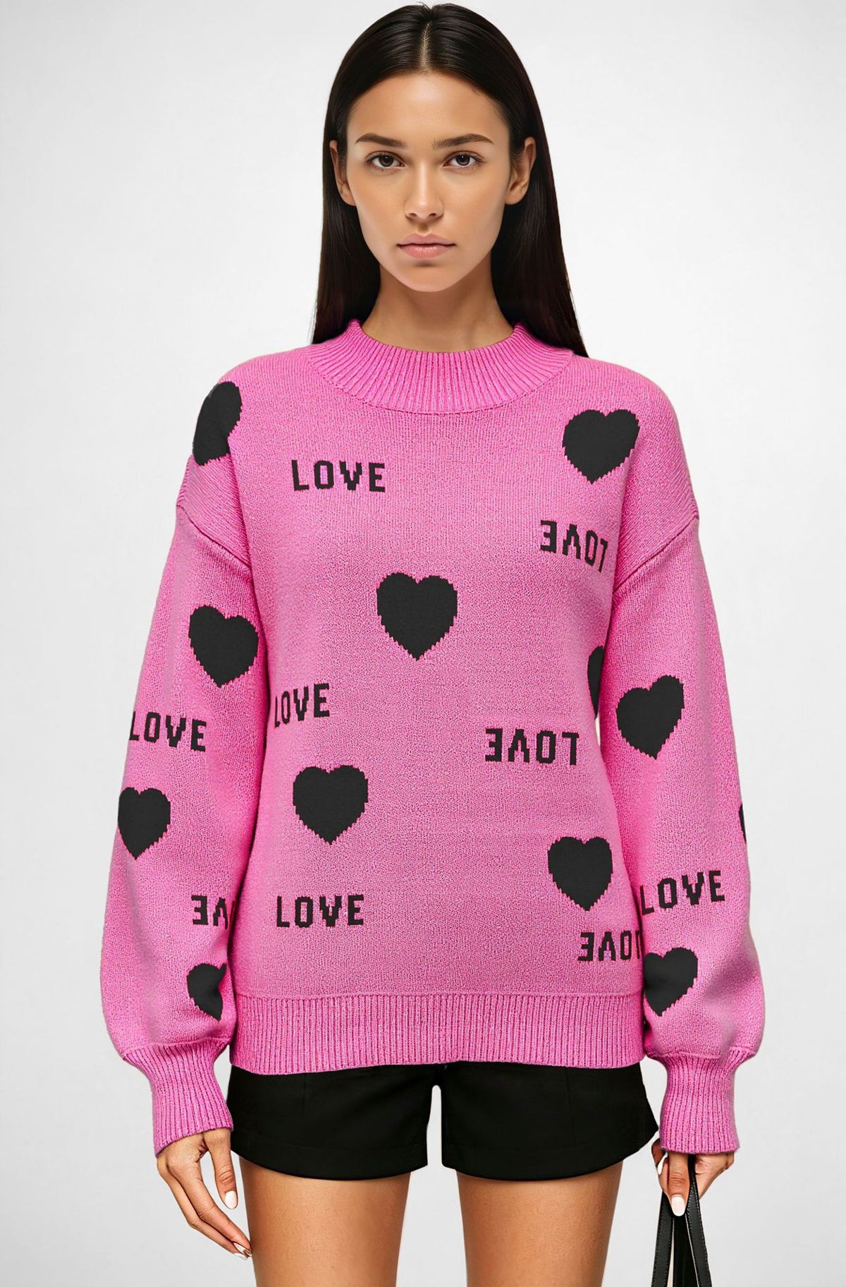 Womens Valentine Heart Crewneck Knit Sweater