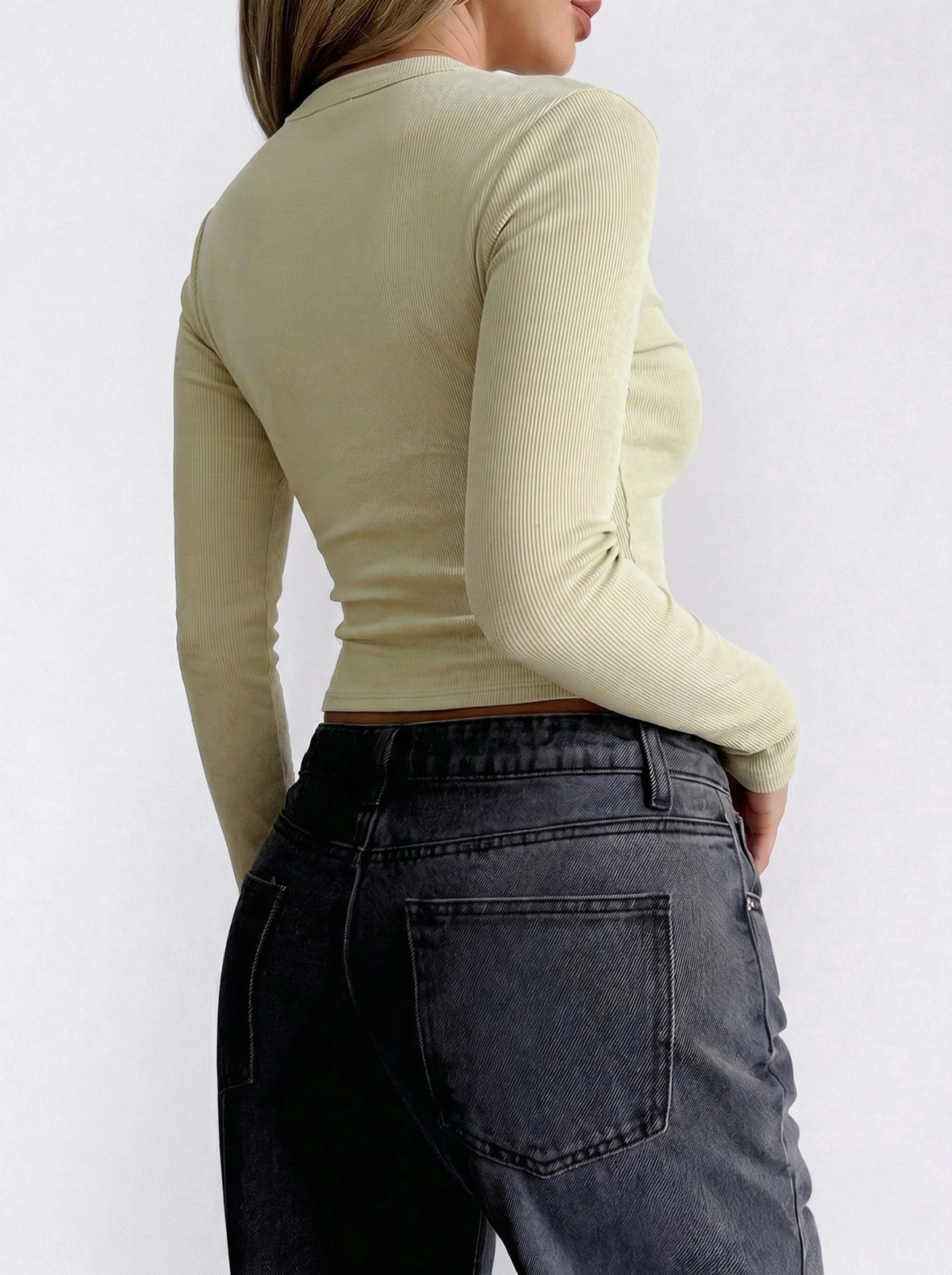 Women's Long Sleeve Ribbed Knit Button Front Crop Cardigan