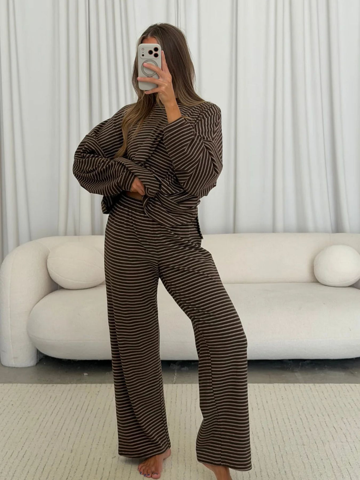 Women's Oversized Striped Knit Two Piece Lounge Set