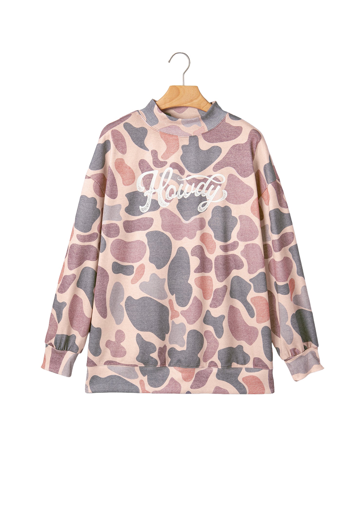 Multicolour Camo Print Howdy Western Style Baggy Pullover Sweatshirt
